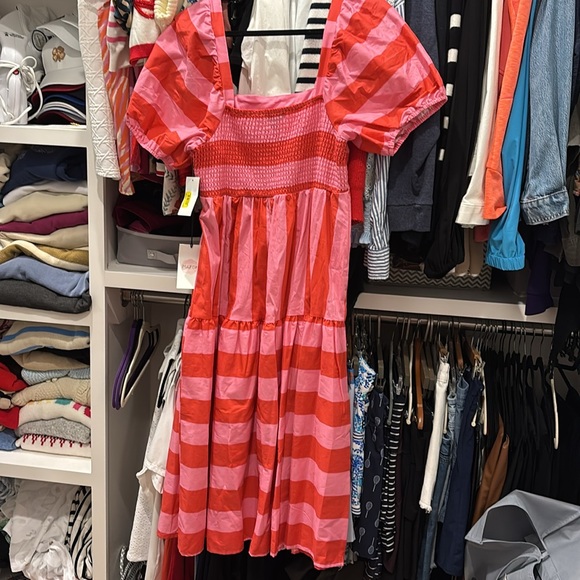 Striped Puff Sleeve Stretch Poplin Preppy Dress XL by Midnight Doll Dillards NWT - Picture 5 of 8
